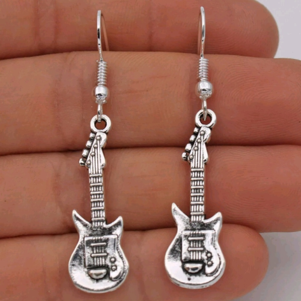 Handmade Beautiful Silver Plated Guitar Earrings